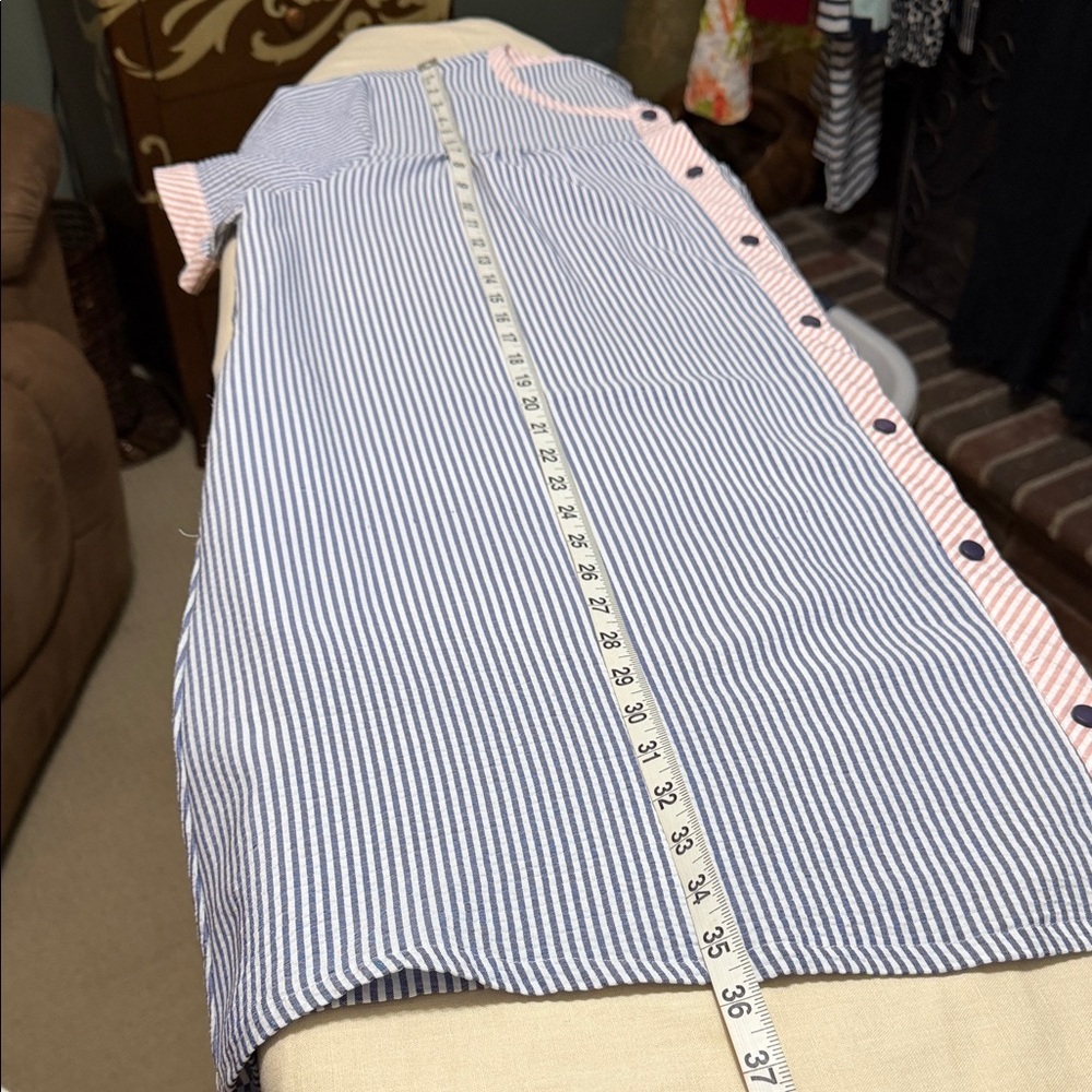 Yozly Blue, Pink & White Striped Snap Front House Dress, Size XXL - Picture 10 of 10